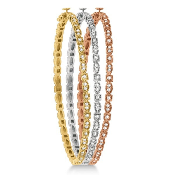 Vintage Style Pave Set Diamond Bangle Bracelet 14k White Gold (0.55ct)