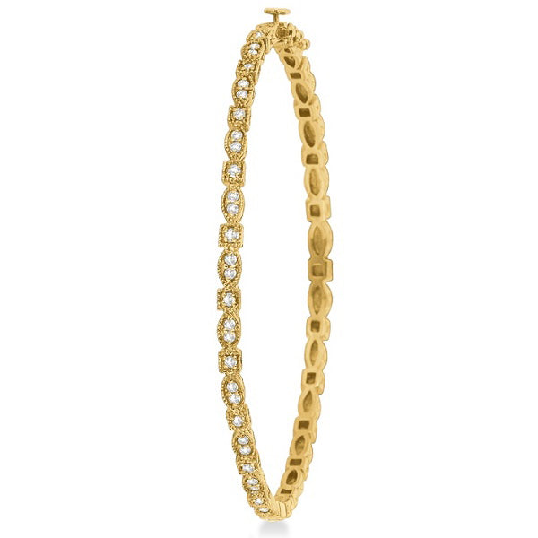 Vintage Style Pave Diamond Bangle Bracelet 14k Yellow Gold (0.55ct)