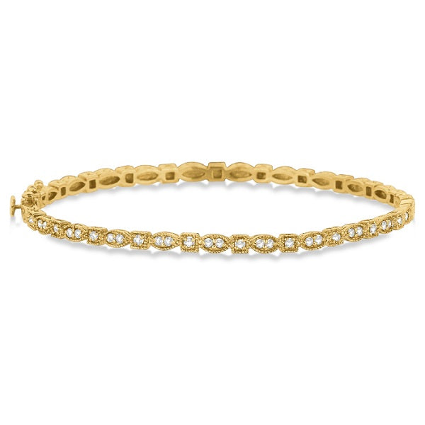Vintage Style Pave Diamond Bangle Bracelet 14k Yellow Gold (0.55ct)