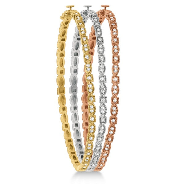 Vintage Style Pave Diamond Bangle Bracelet 14k Yellow Gold (0.55ct)