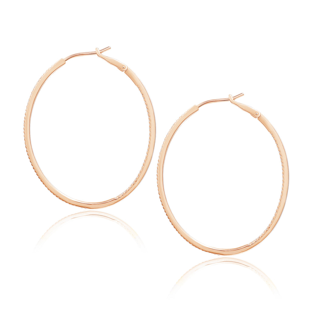 Diamond 42mm Oval Skinny Hoop Earrings 14K Rose Gold (0.48CT)