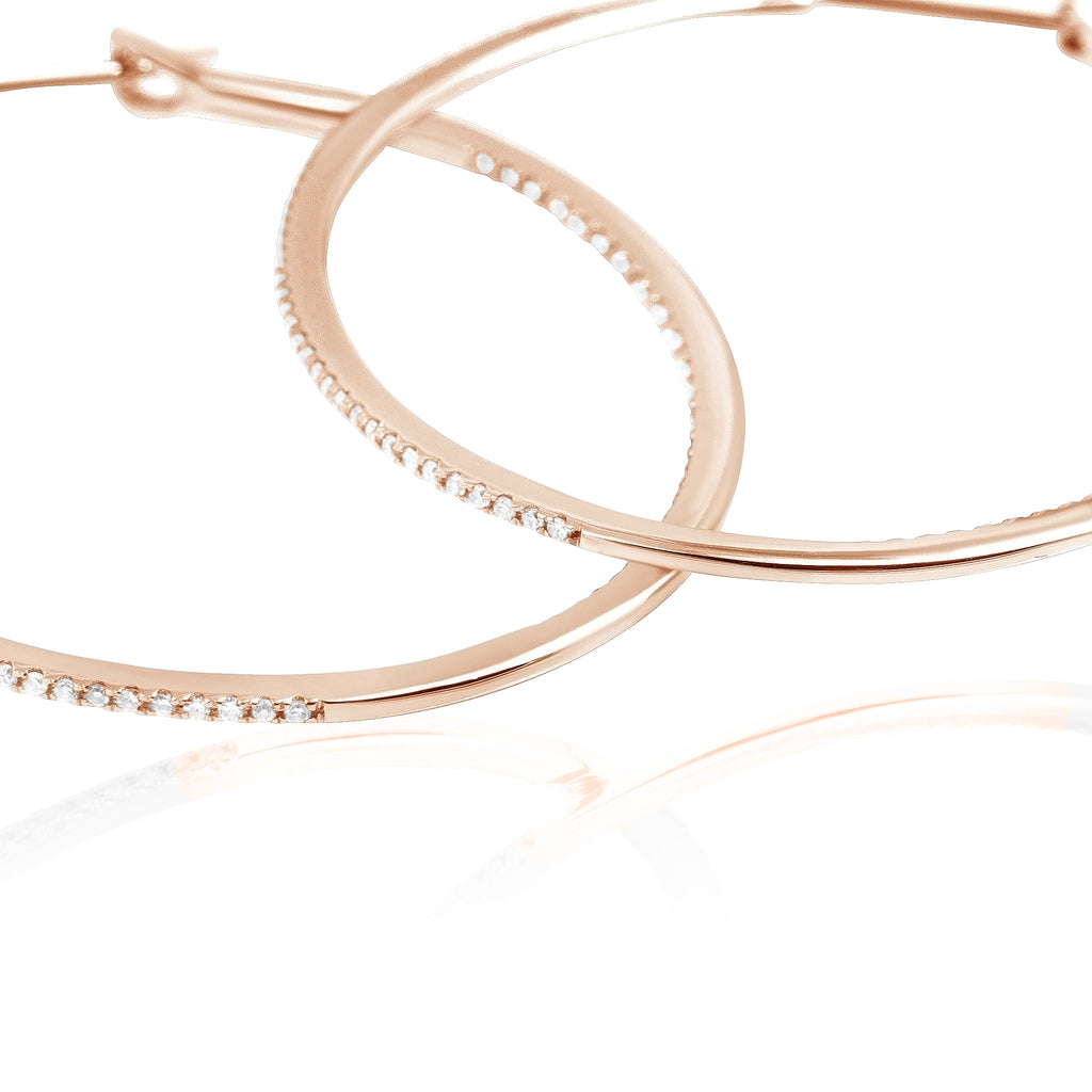 Diamond 42mm Oval Skinny Hoop Earrings 14K Rose Gold (0.48CT)