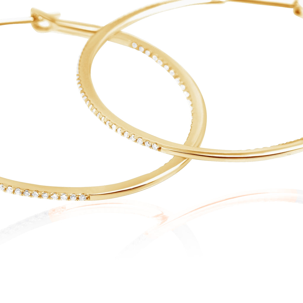 Diamond 42mm Oval Skinny Hoop Earrings 14K Yellow Gold (0.48CT)