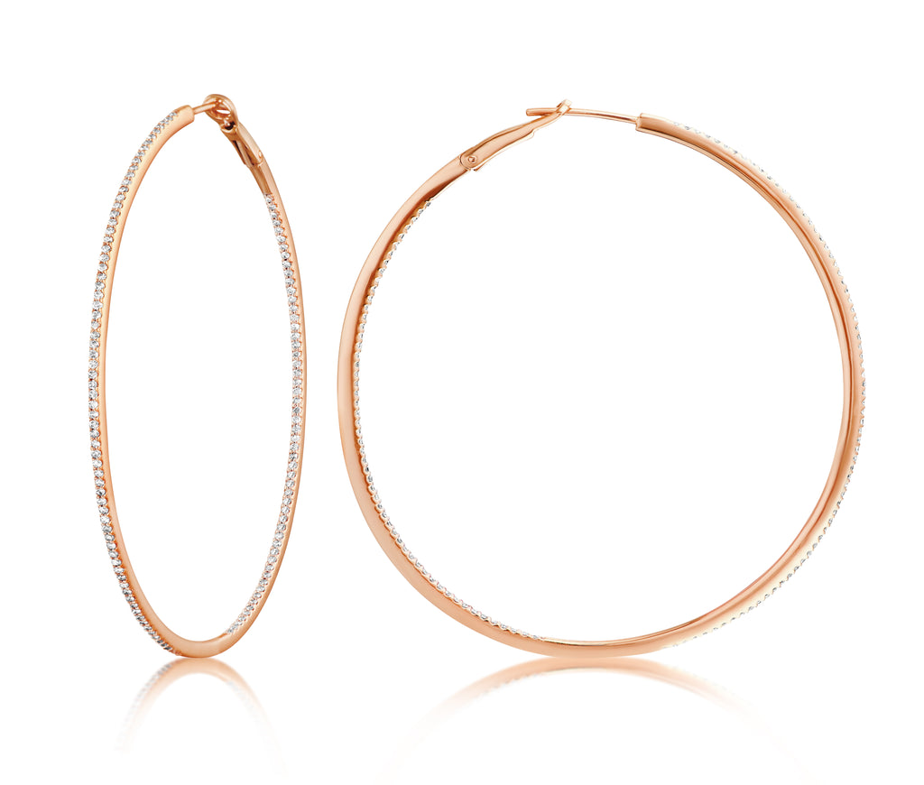 Diamond 53mm Round Skinny Hoop Earrings 14K Rose Gold (0.60CT)