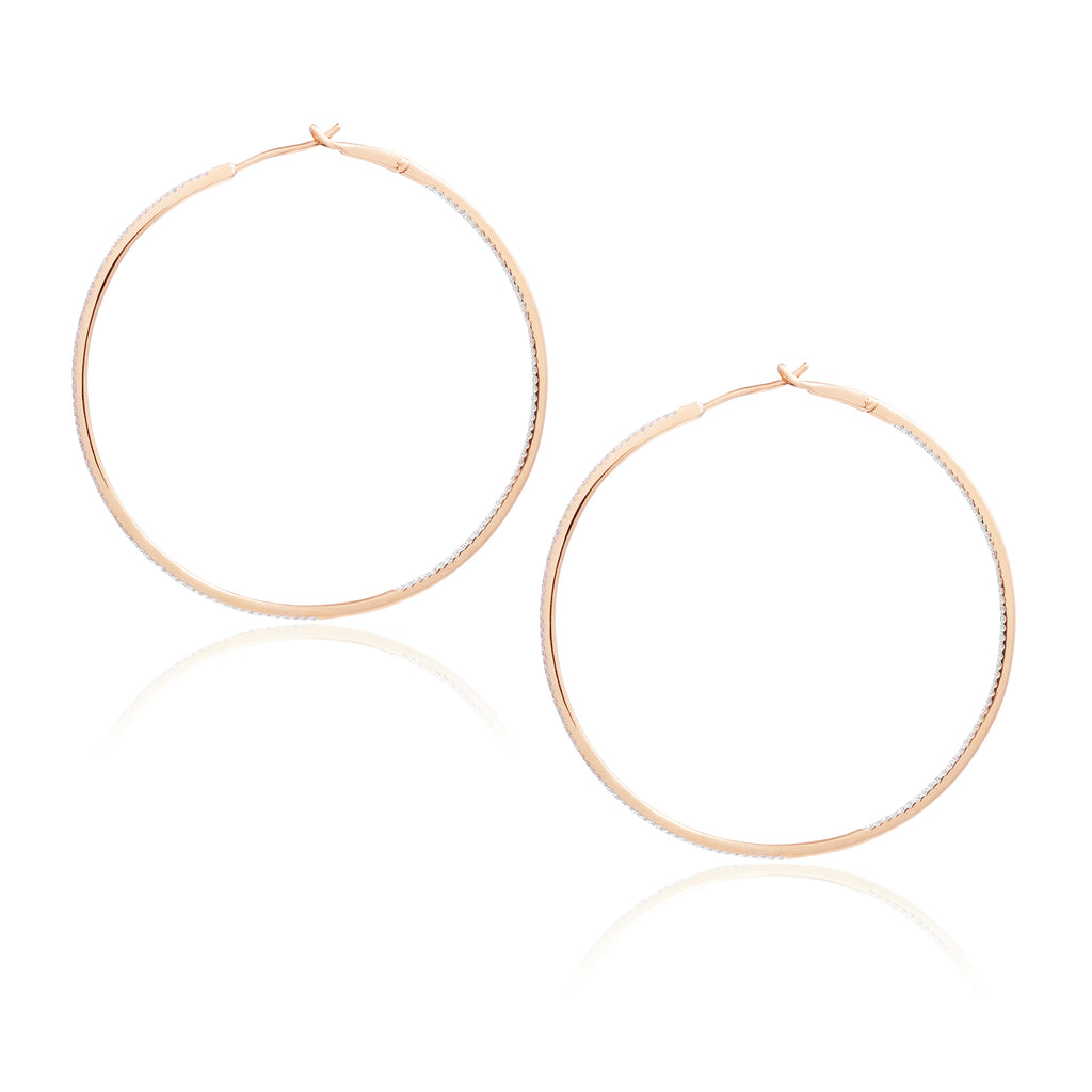 Diamond 53mm Round Skinny Hoop Earrings 14K Rose Gold (0.60CT)