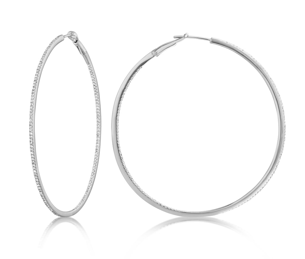 Diamond 53mm Round Skinny Hoop Earrings 14K White Gold (0.60CT)