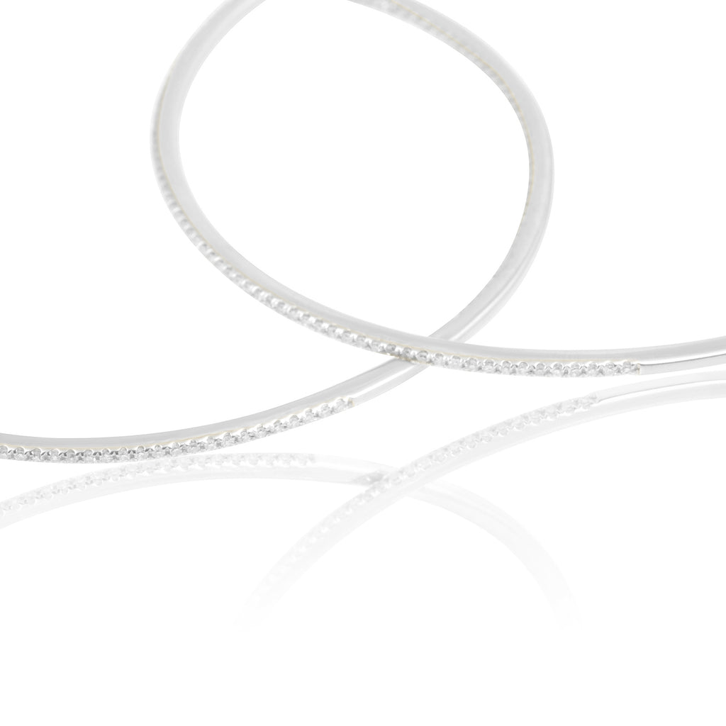 Diamond 53mm Round Skinny Hoop Earrings 14K White Gold (0.60CT)