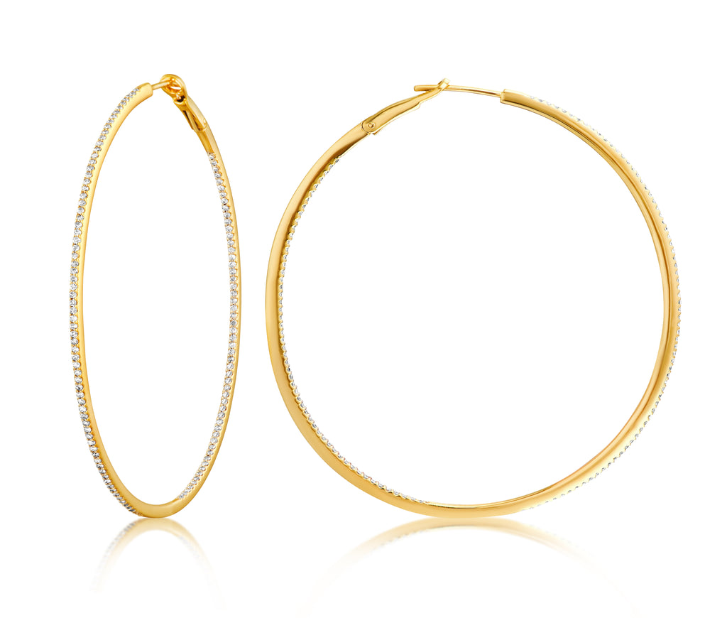 Diamond 53mm Round Skinny Hoop Earrings 14K Yellow Gold (0.60CT)