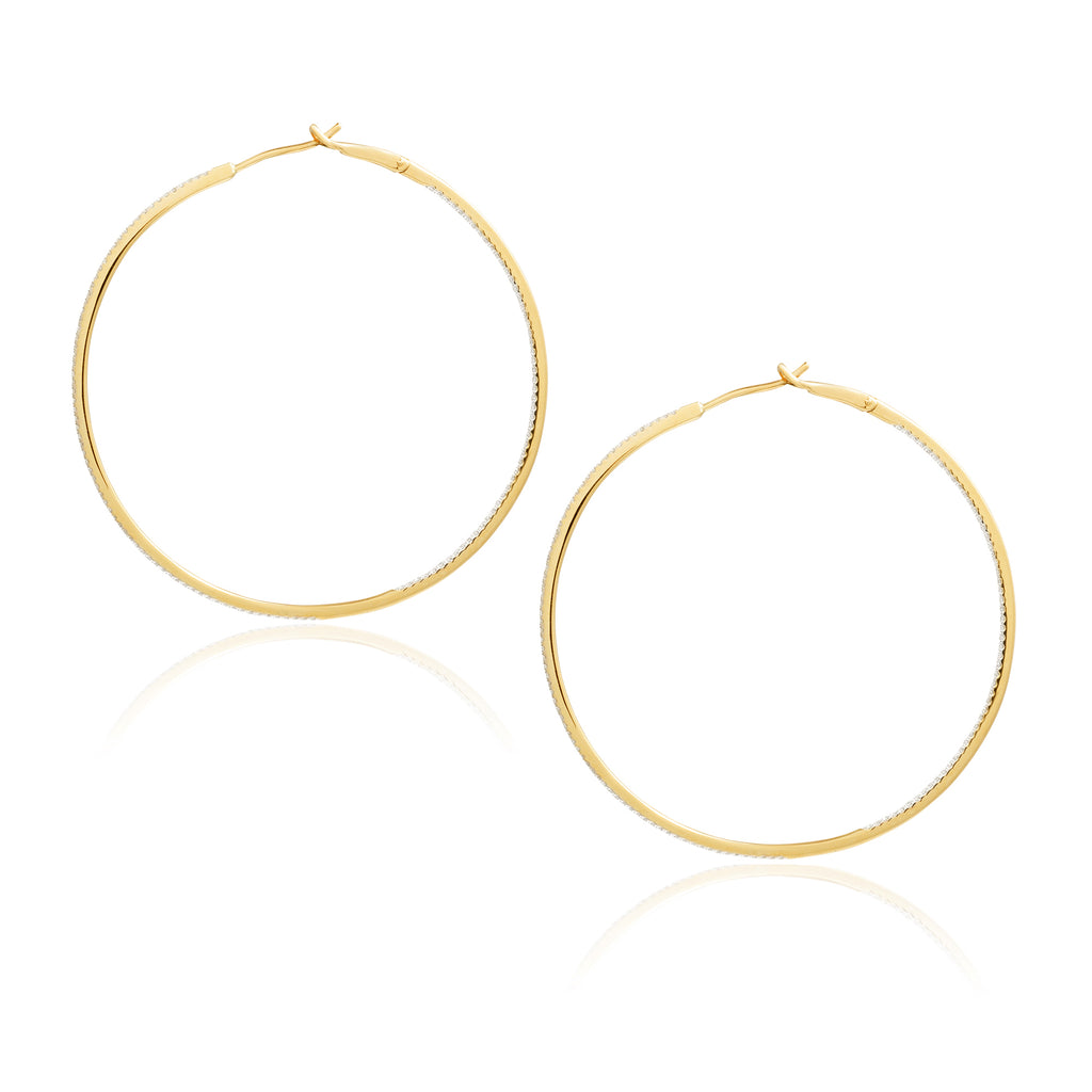 Diamond 53mm Round Skinny Hoop Earrings 14K Yellow Gold (0.60CT)