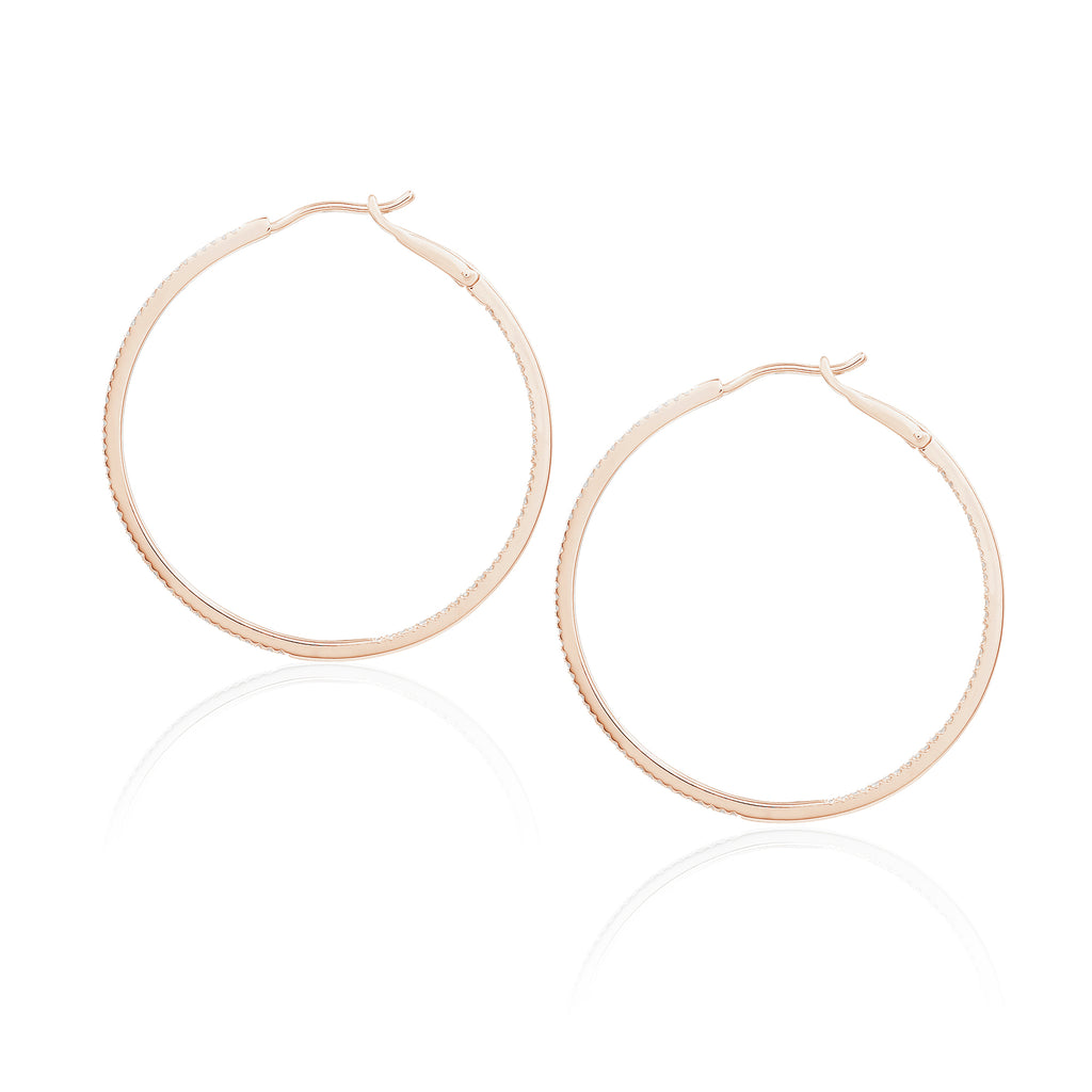 Diamond 39mm Round Skinny Hoop Earrings 14K Rose Gold (0.39CT)