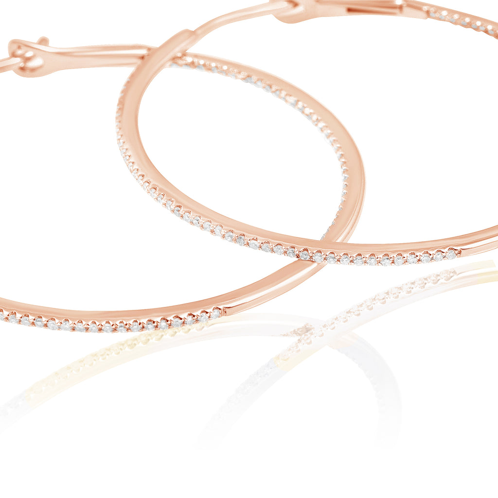 Diamond 39mm Round Skinny Hoop Earrings 14K Rose Gold (0.39CT)