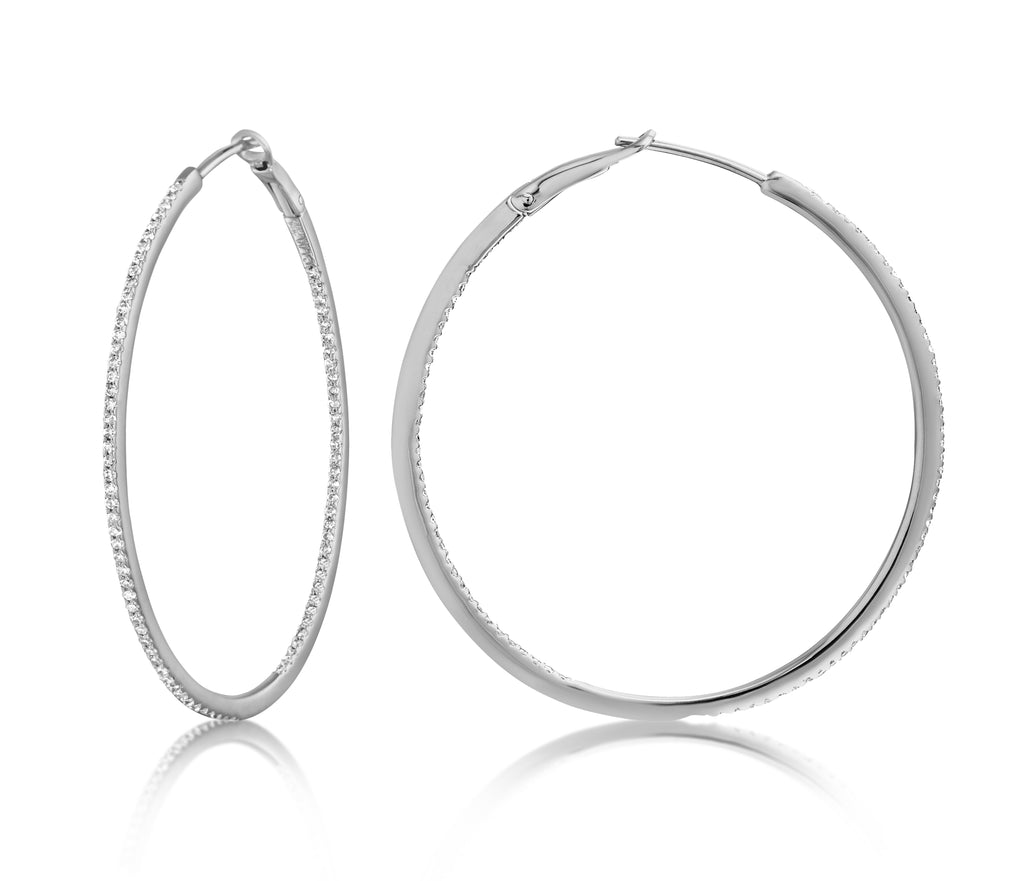 Diamond 39mm Round Skinny Hoop Earrings 14K White Gold (0.39CT)