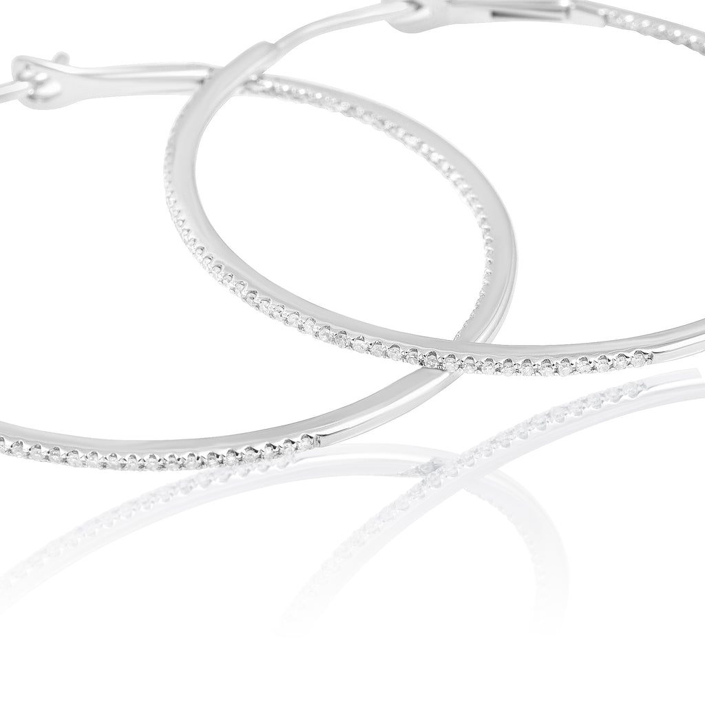 Diamond 39mm Round Skinny Hoop Earrings 14K White Gold (0.39CT)