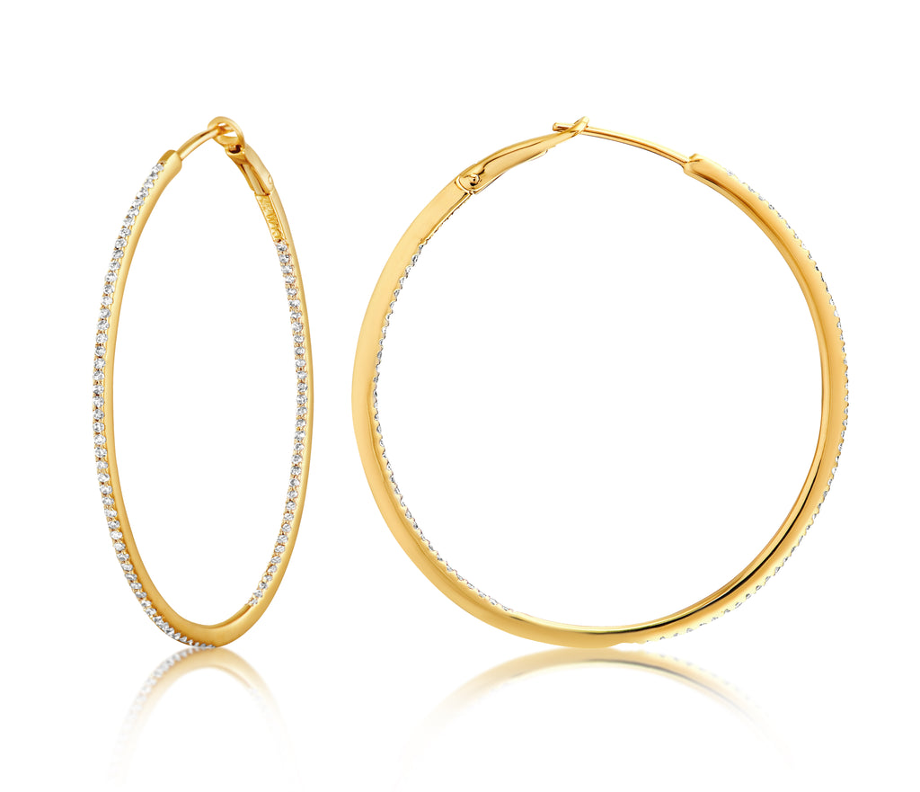 Diamond 39mm Round Skinny Hoop Earrings 14K Yellow Gold (0.39CT)