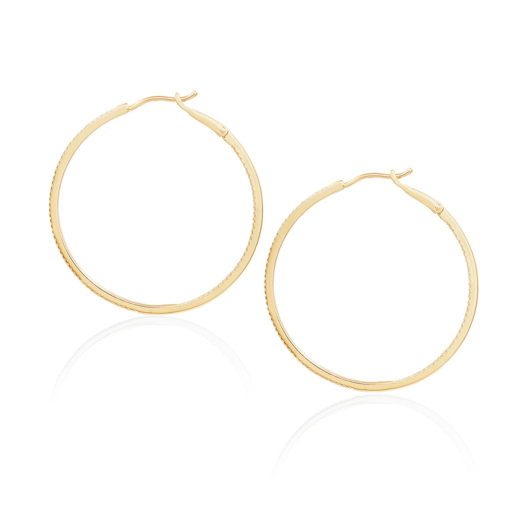 Diamond 39mm Round Skinny Hoop Earrings 14K Yellow Gold (0.39CT)
