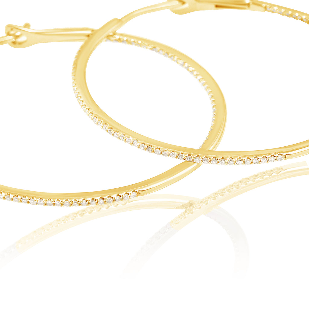 Diamond 39mm Round Skinny Hoop Earrings 14K Yellow Gold (0.39CT)