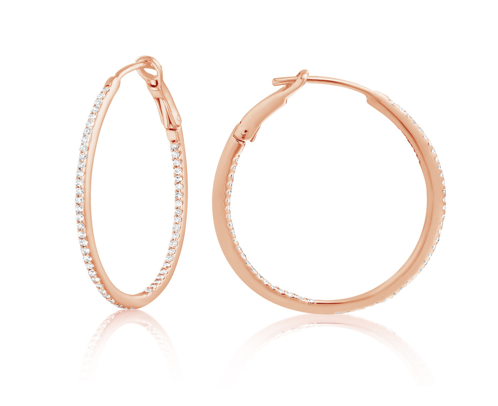 Diamond 30mm Round Skinny Hoop Earrings 14K Rose Gold (0.26CT)