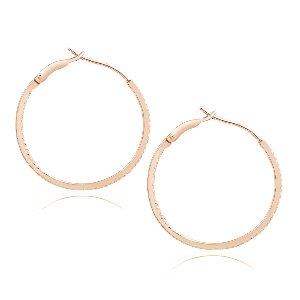 Diamond 30mm Round Skinny Hoop Earrings 14K Rose Gold (0.26CT)