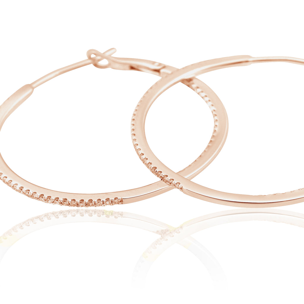 Diamond 30mm Round Skinny Hoop Earrings 14K Rose Gold (0.26CT)