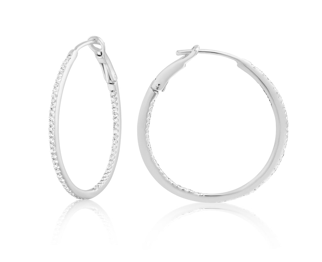 Diamond 30mm Round Skinny Hoop Earrings 14K White Gold (0.26CT)