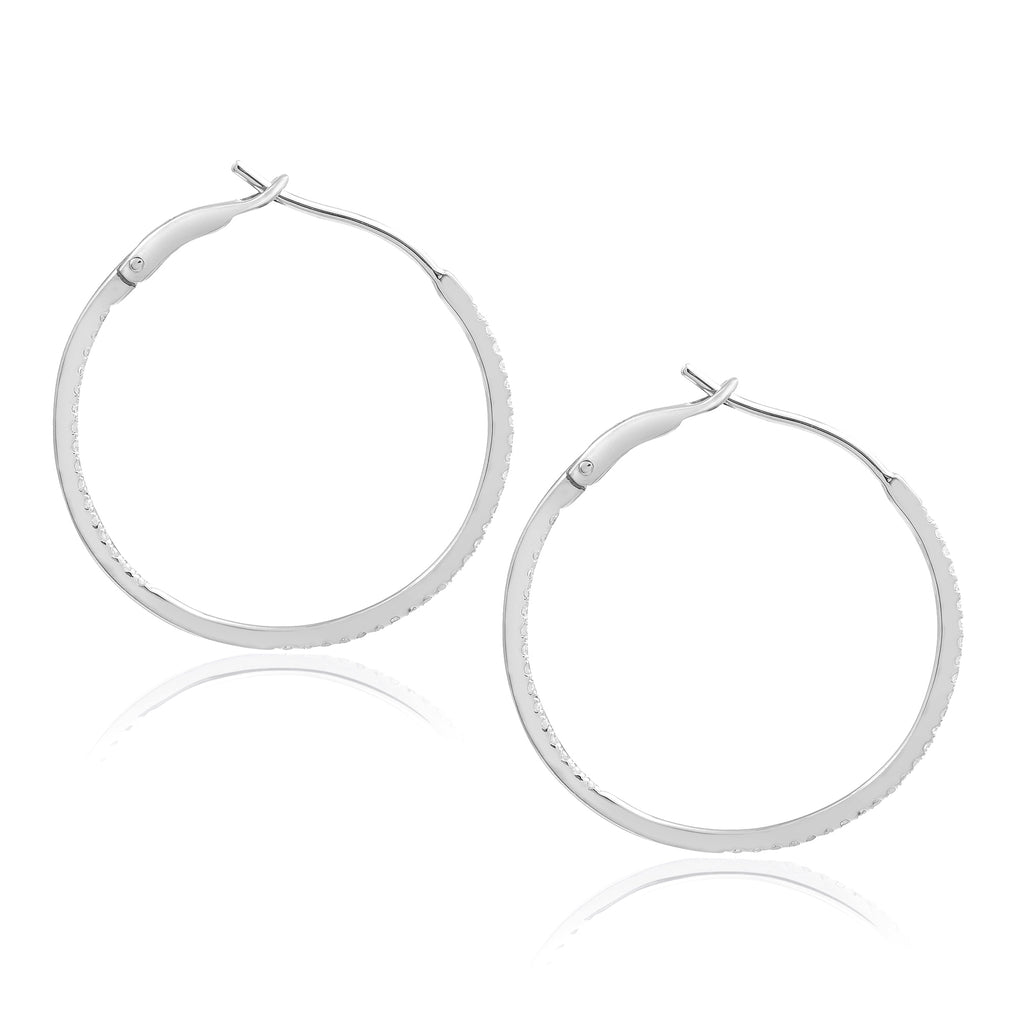 Diamond 30mm Round Skinny Hoop Earrings 14K White Gold (0.26CT)