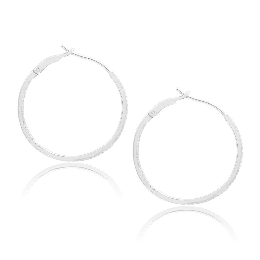 Diamond 25mm Round Skinny Hoop Earrings 14K White Gold (0.20CT)