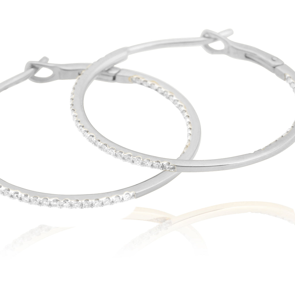 Diamond 25mm Round Skinny Hoop Earrings 14K White Gold (0.20CT)