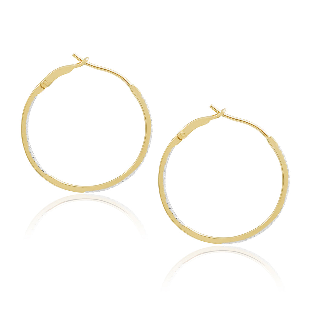 Diamond 25mm Round Skinny Hoop Earrings 14K Yellow Gold (0.20CT)