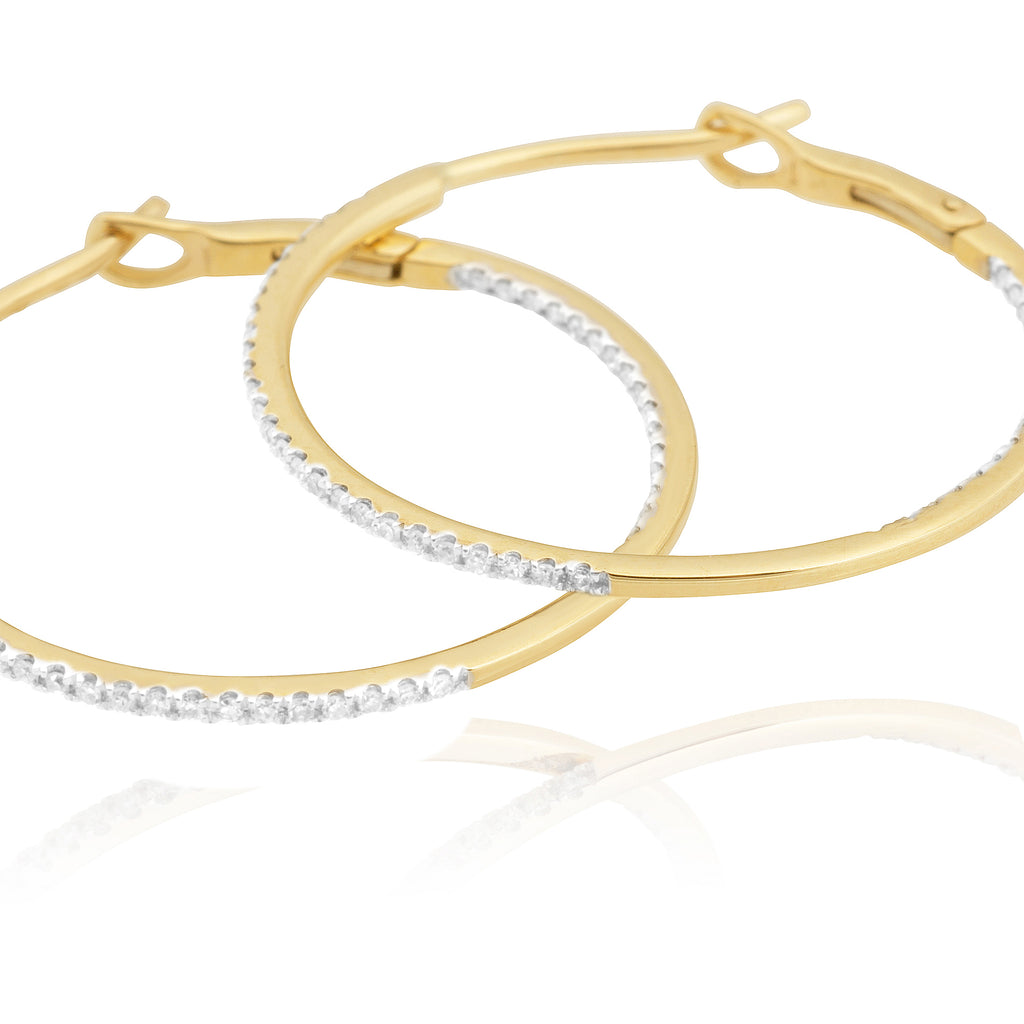 Diamond 25mm Round Skinny Hoop Earrings 14K Yellow Gold (0.20CT)
