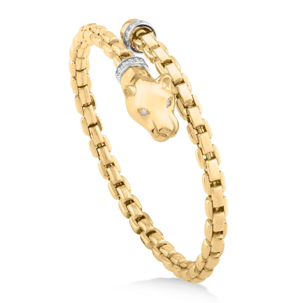 Diamond Venetian Link Panther Bangle Bracelet 14K Yellow Gold (0.24ct)