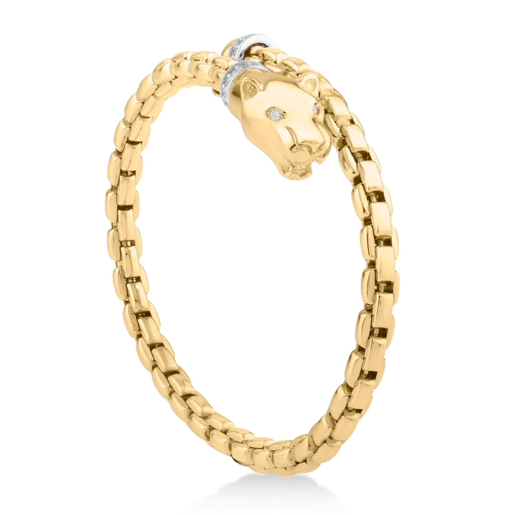 Diamond Venetian Link Panther Bangle Bracelet 14K Yellow Gold (0.24ct)