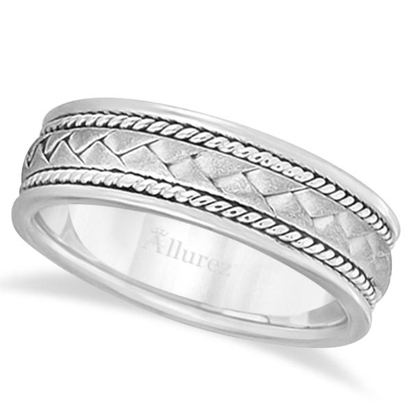 Men's Matt Finish Braided Handmade Wedding Ring 14k White Gold (7mm)