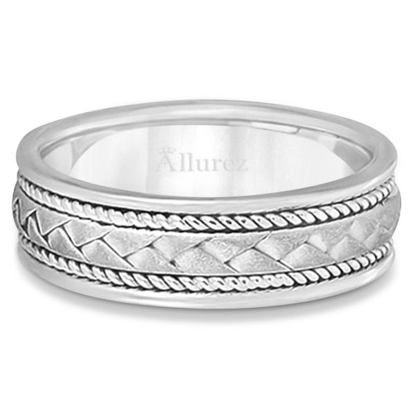 Men's Matt Finish Braided Handmade Wedding Ring 14k White Gold (7mm)