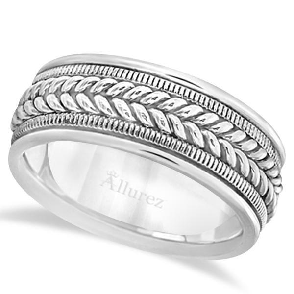 Woven Milgrain Edge Wedding Ring For Men14k White Gold (8mm)