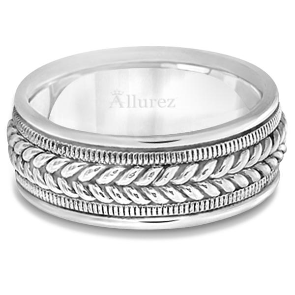Woven Milgrain Edge Wedding Ring For Men14k White Gold (8mm)