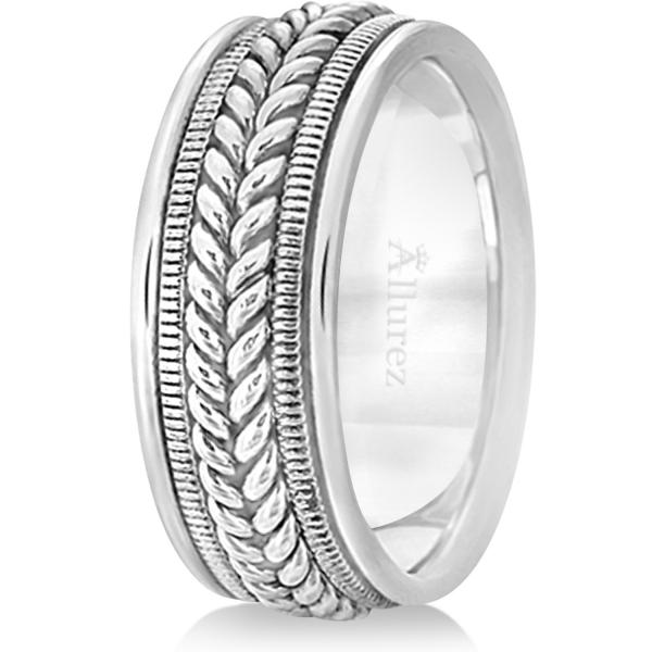 Woven Milgrain Edge Wedding Ring For Men14k White Gold (8mm)