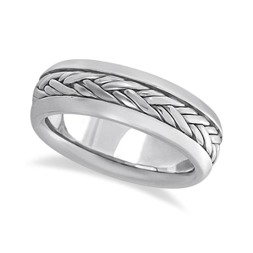 Men's Wide Handwoven Wedding Ring 14k White Gold (6mm)