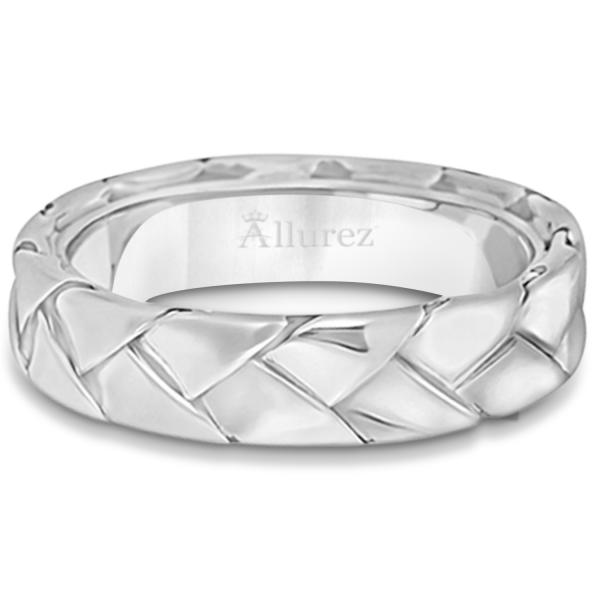 Men's High Polish Braided Handwoven Wedding Ring 14k White Gold (7mm)