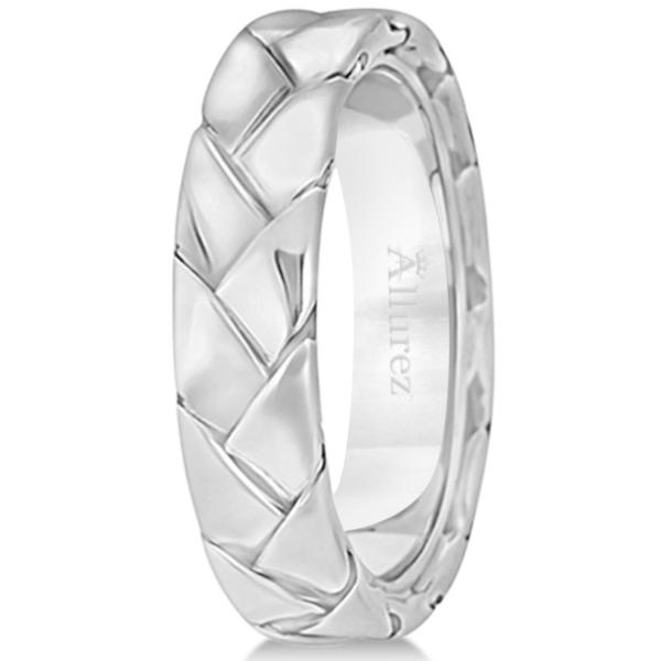 Men's High Polish Braided Handwoven Wedding Ring 14k White Gold (7mm)