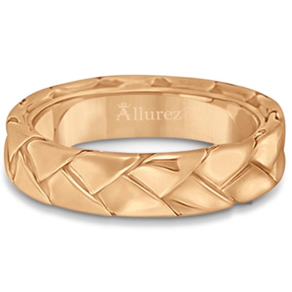 Men's High Polish Braided Handwoven Wedding Ring 18k Rose Gold (7mm)