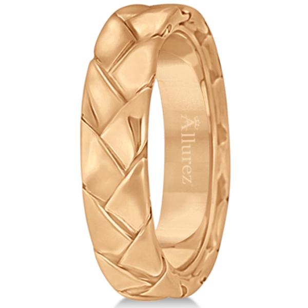 Men's High Polish Braided Handwoven Wedding Ring 18k Rose Gold (7mm)