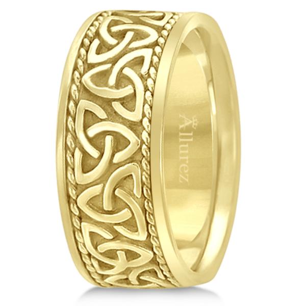 Men's Hand Made Celtic Irish Wedding Ring 14k Yellow Gold (10mm)