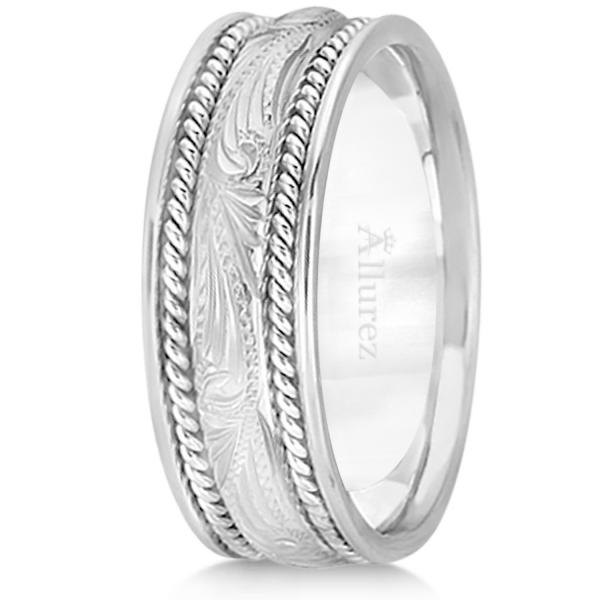 Fancy Carved Vintage Wedding Ring For Men 14k White Gold (7.5mm)