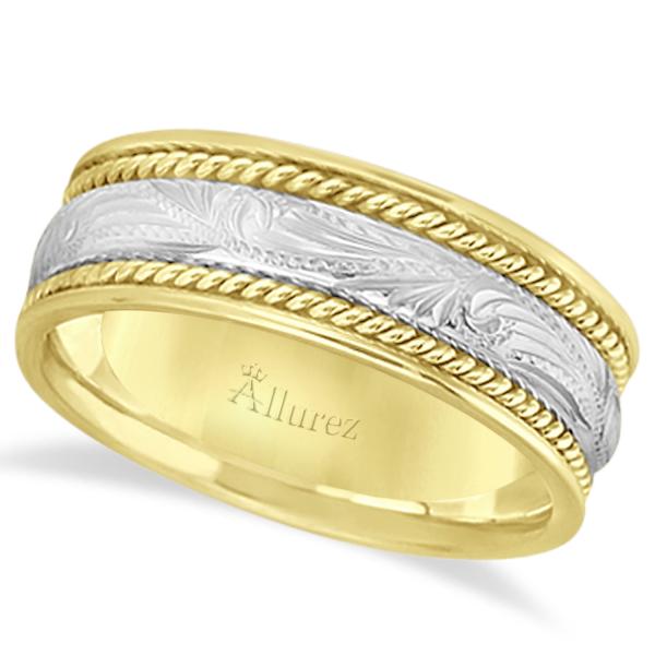 Fancy Carved Vintage Wedding Ring For Men 14k Two-Tone Gold (7.5mm)