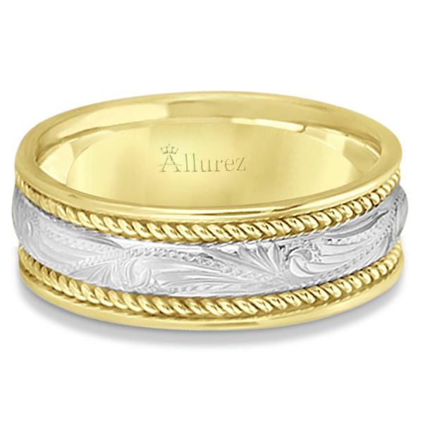 Fancy Carved Vintage Wedding Ring For Men 14k Two-Tone Gold (7.5mm)