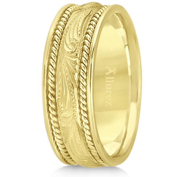 Fancy Carved Vintage Wedding Ring For Men 14k Yellow Gold (7.5mm)