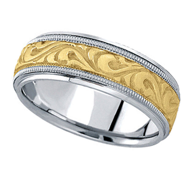 Antique Style Handmade Wedding Band in 18k Two Tone Gold (7.5mm)