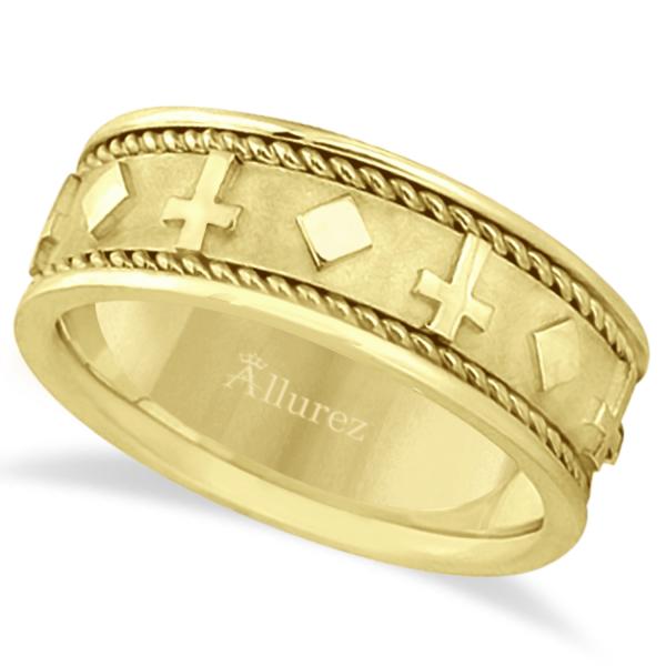 Handmade Wedding Band With Crosses in 18k Yellow Gold (8.5mm)