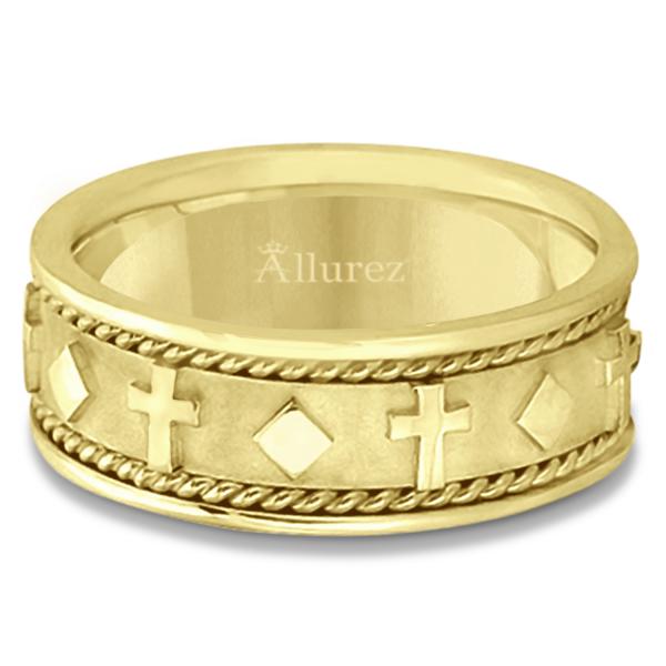 Handmade Wedding Band With Crosses in 18k Yellow Gold (8.5mm)