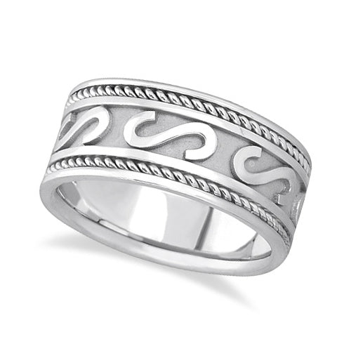 Men's Celtic Irish Hand Made Rope Wedding Band Palladium (10mm)
